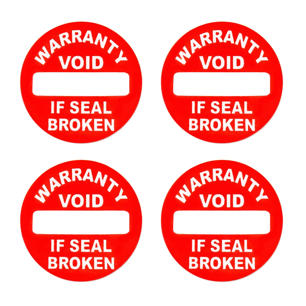 Winylowa naklejka gwarancyjna „Waranty VOID if seal broken”, czerwona, d 8 mm
