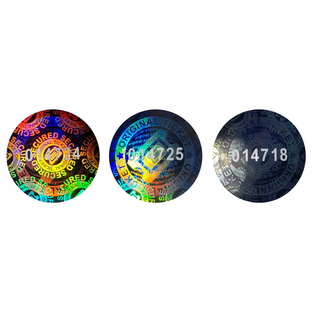 Naklejki holograficzne z numeracją do produkcji biletów i wejściówek, 20 mm okrąg