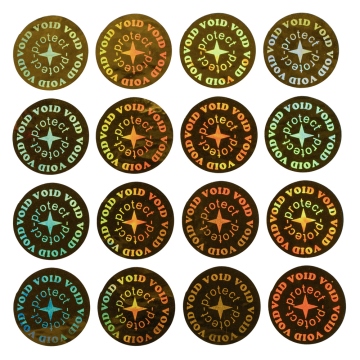 Okrągły złoty hologram o średnicy 11mm z napisami: VOID i protect