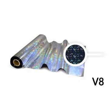 Folia do termodruku - V8 holograficzna srebrna ze wzorem gwiazdy