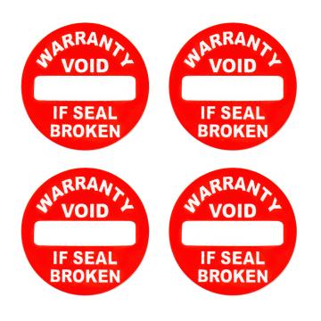 Winylowa naklejka gwarancyjna „Waranty VOID if seal broken”, czerwona, d 12 mm