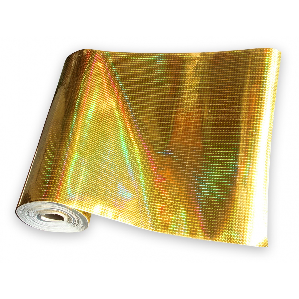 Uniwersalna samoprzylepna folia holograficzna na metry - kwadraciki złota