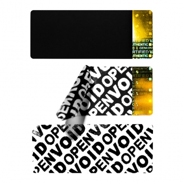 Czarne etykiety licencyjne (seryjne) VOID ze złotym hologramem 50x20 mm