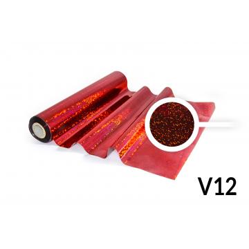 Folia do termodruku - V12 hologramowe bordowo-czerwone odłamki z kółkami