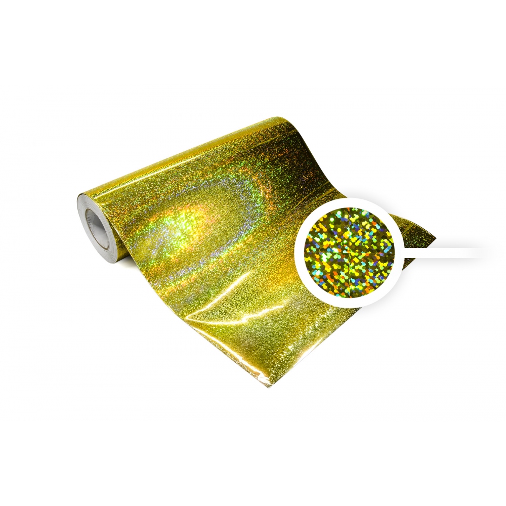 Uniwersalna samoprzylepna folia holograficzna na metry - kółka złota