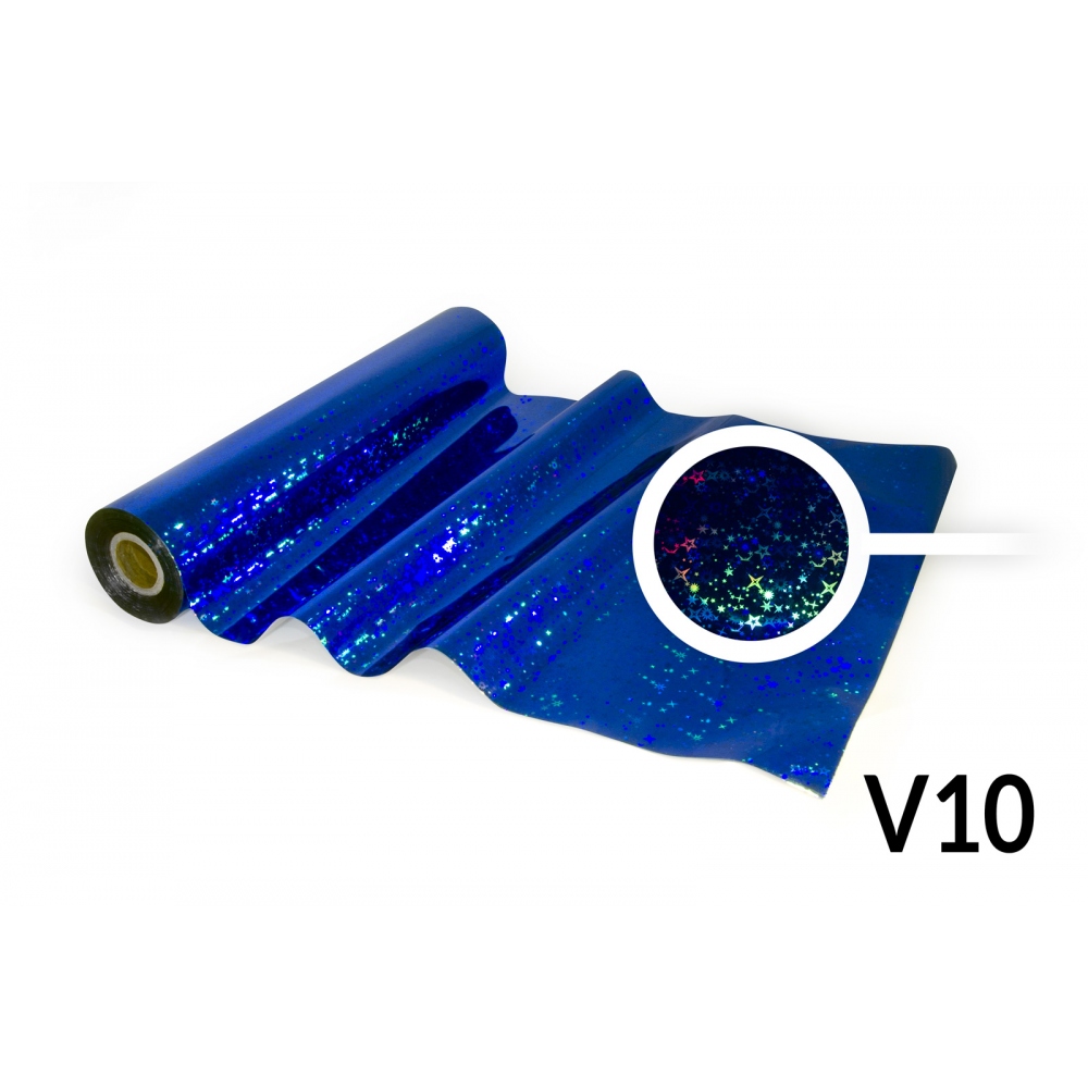 Folia do termodruku - V10 holograficzna niebieska ze wzorem gwiazdy