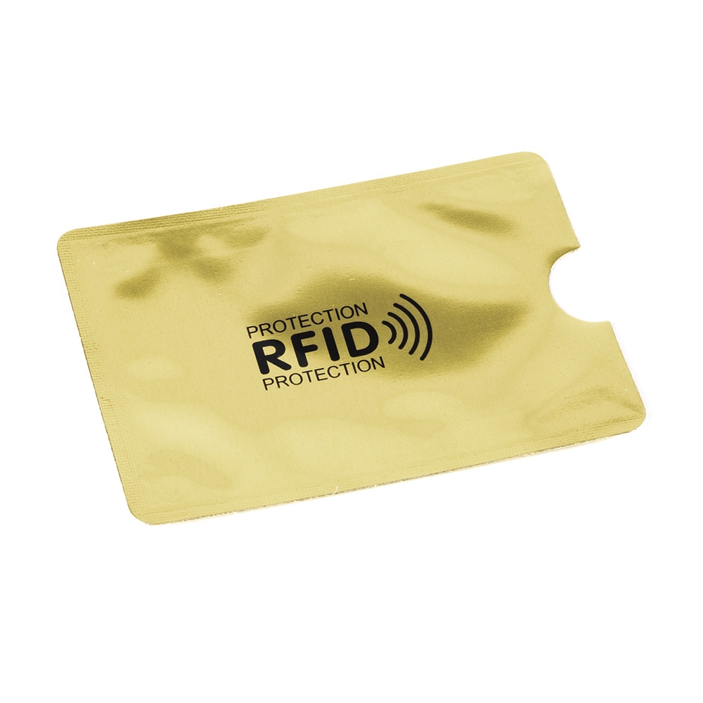 Złote etui ochronne na karty zbliżeniowe blokujące sygnały RFID oraz NFC