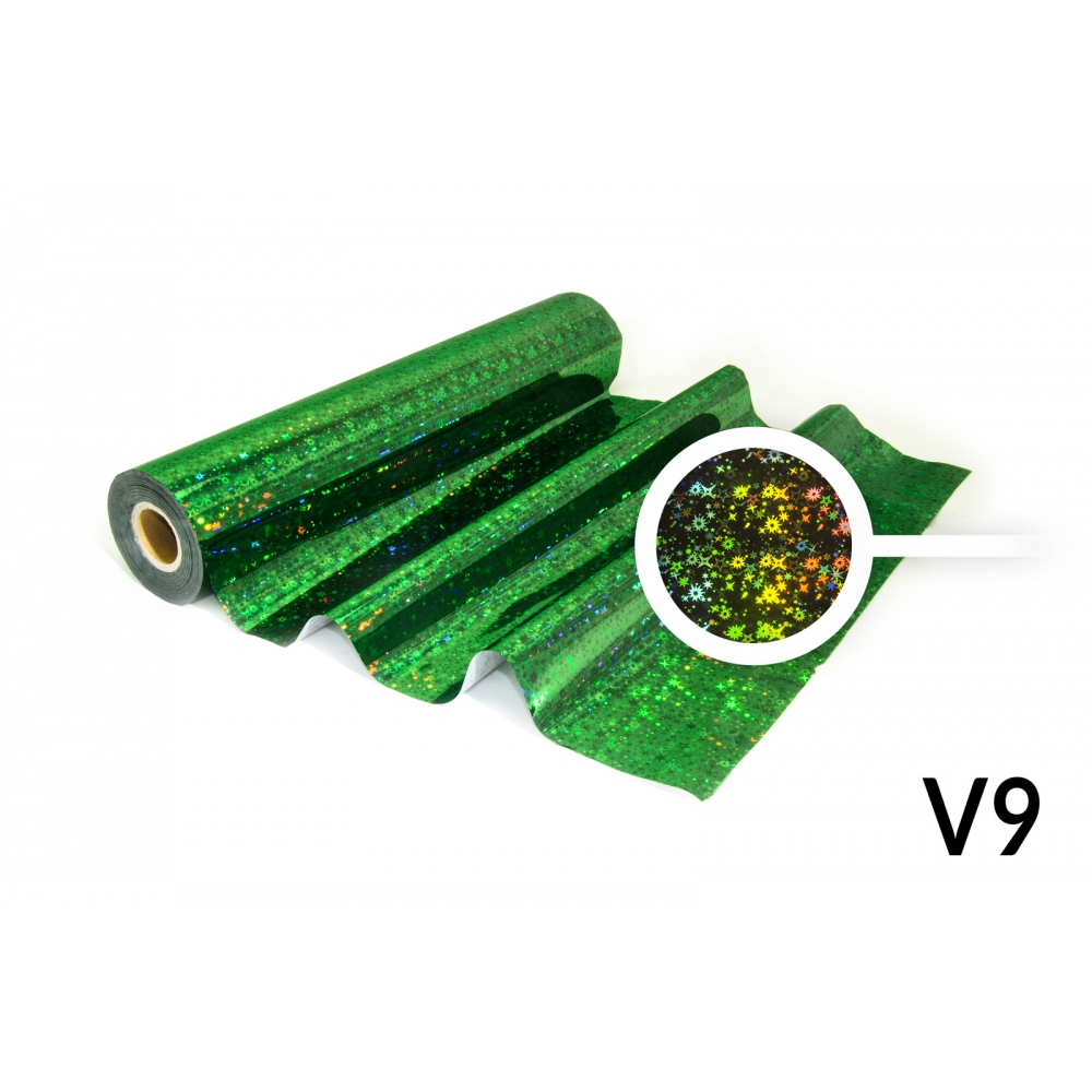 Folia do termodruku - V9 holograficzna zielona ze wzorem gwiazdy