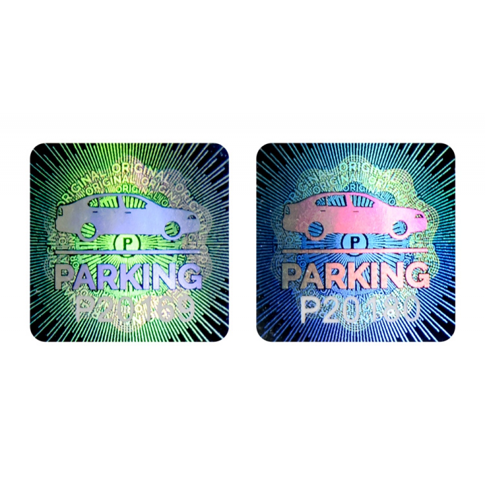 Holograficzna naklejka parkingowa na karty parkingowe z numeracją 2 x 2 cm